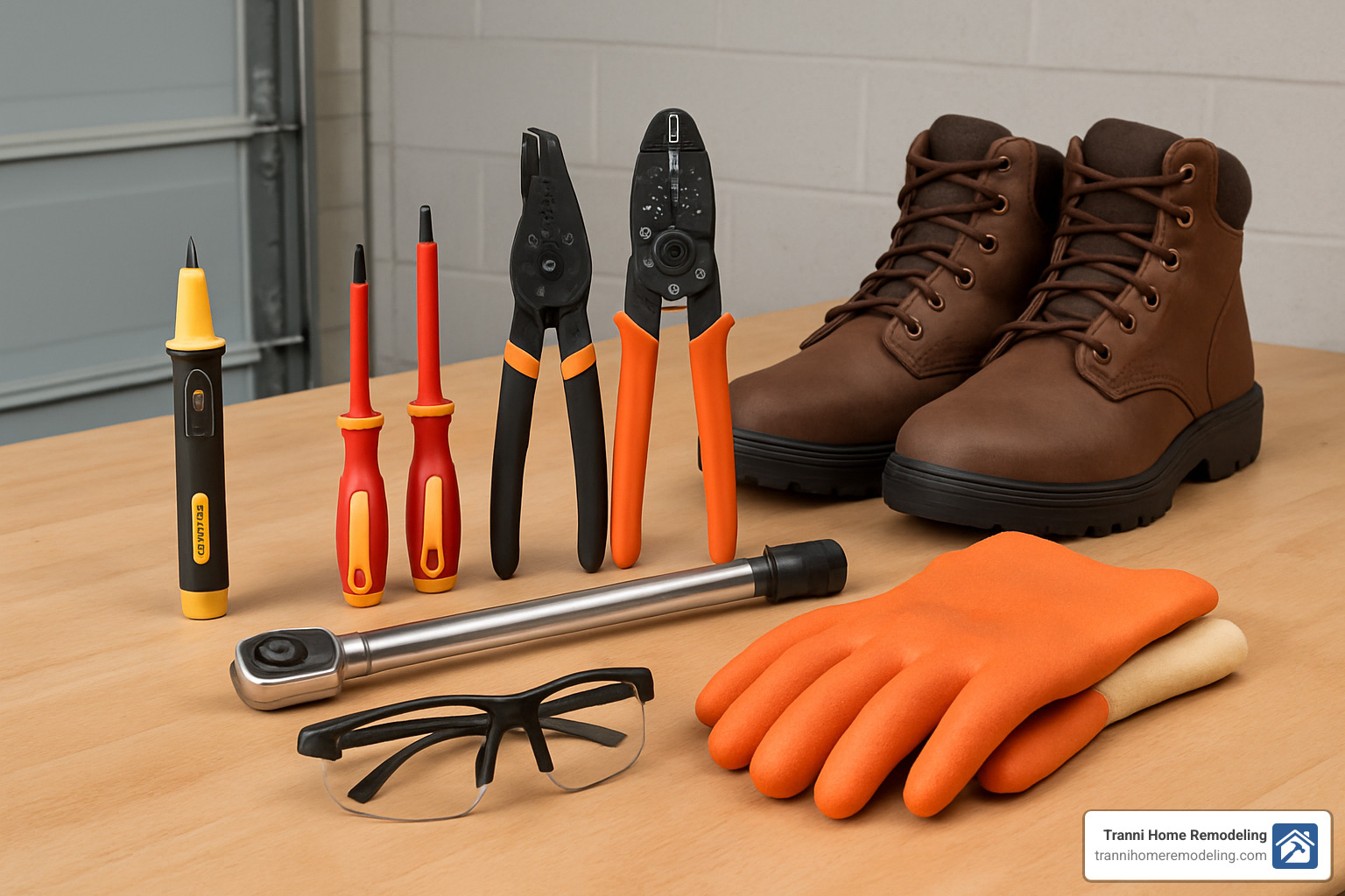 Essential tools for 100 amp breaker box installation including voltage tester, insulated screwdrivers, wire strippers, torque wrench, and safety equipment - 100 amp breaker box wiring