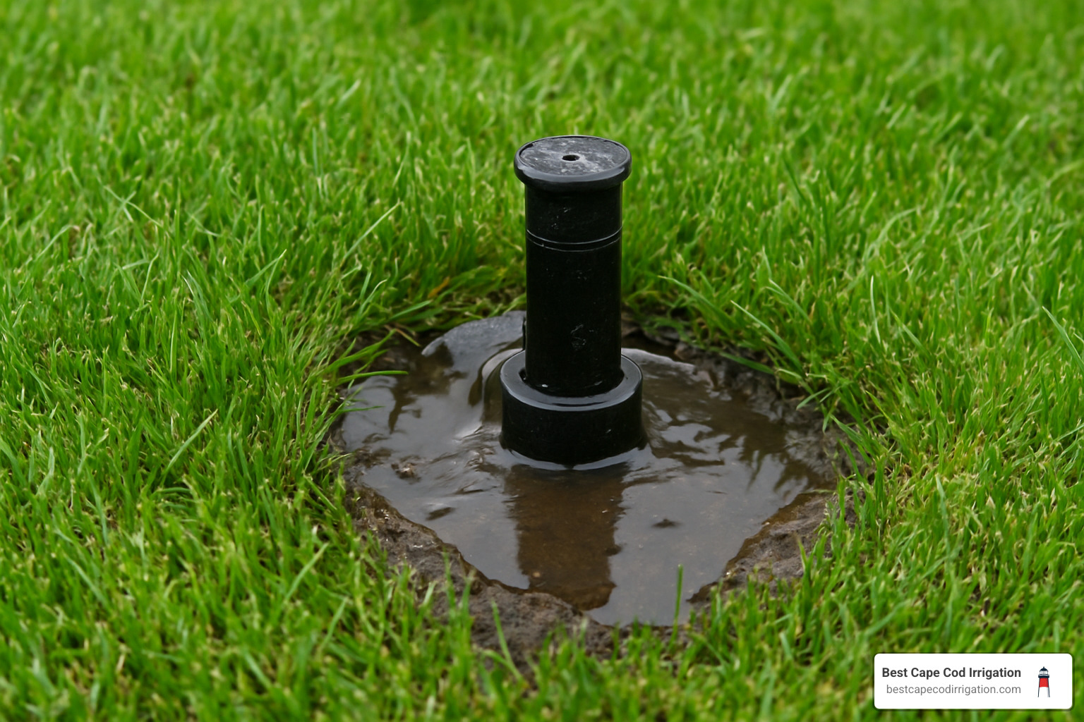 puddling water around sprinkler head indicating underground leak - irrigation pipe leak repair