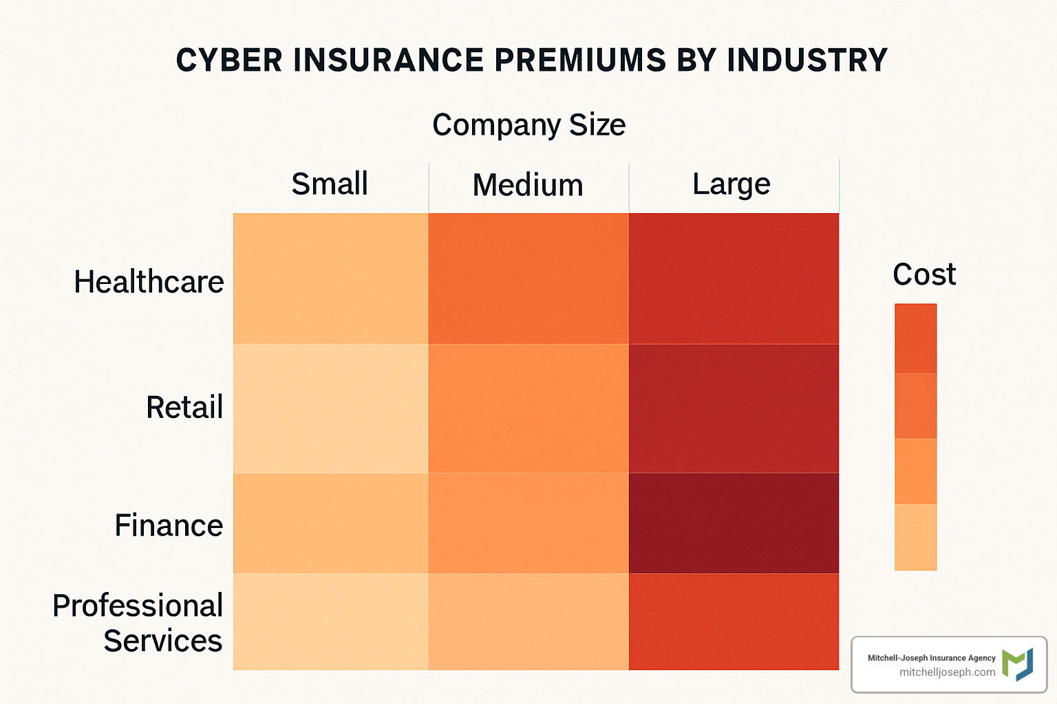 cost heatmap showing cyber insurance premiums by industry and company size - Cyber insurance cost calculator
