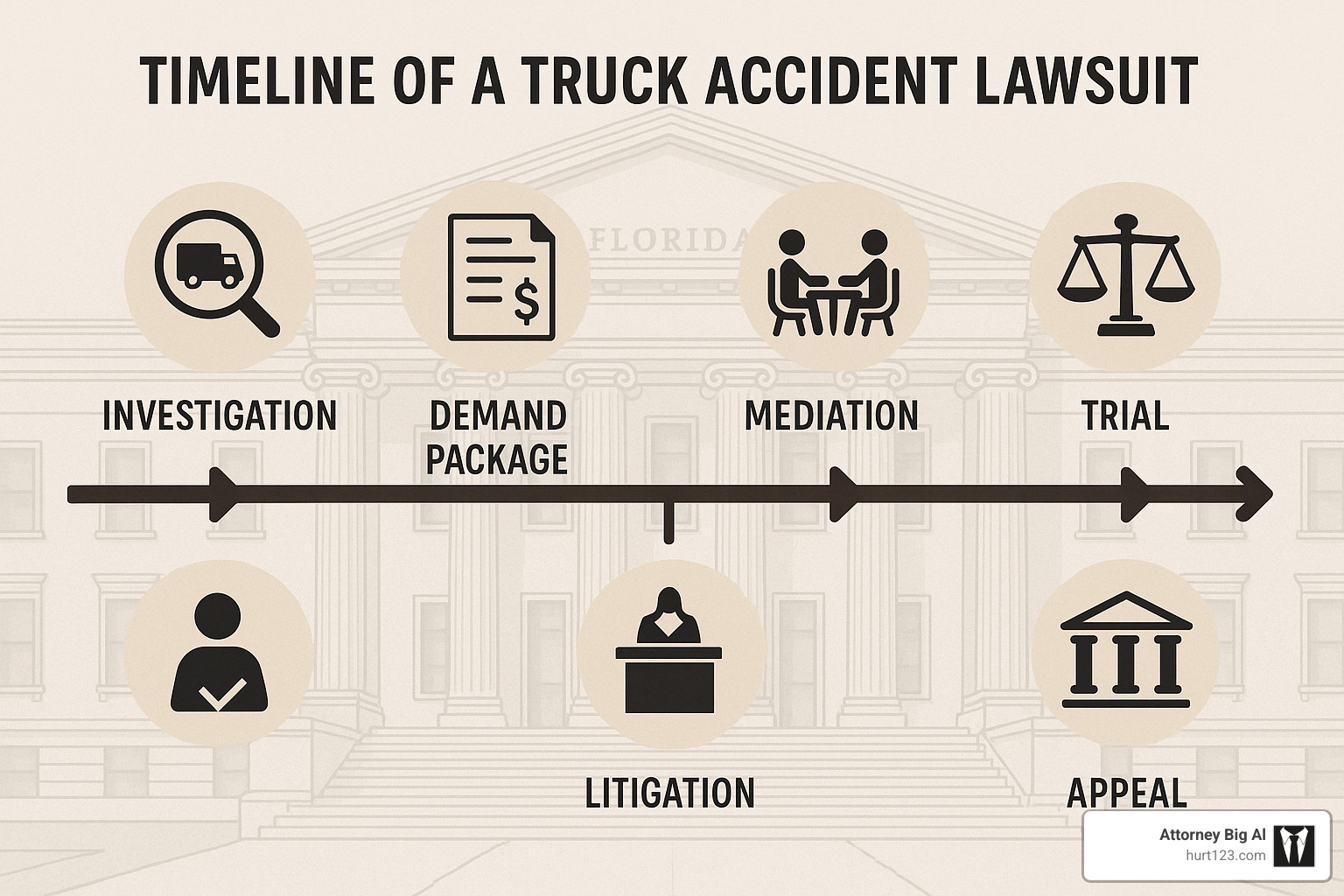 courtroom timeline infographic - truck accident attorney florida