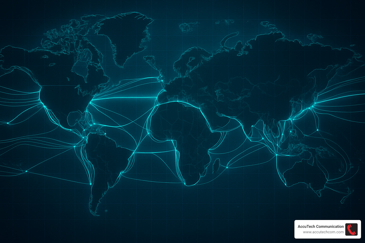World map showing undersea fiber optic cable networks connecting continents - fiber optic technology history
