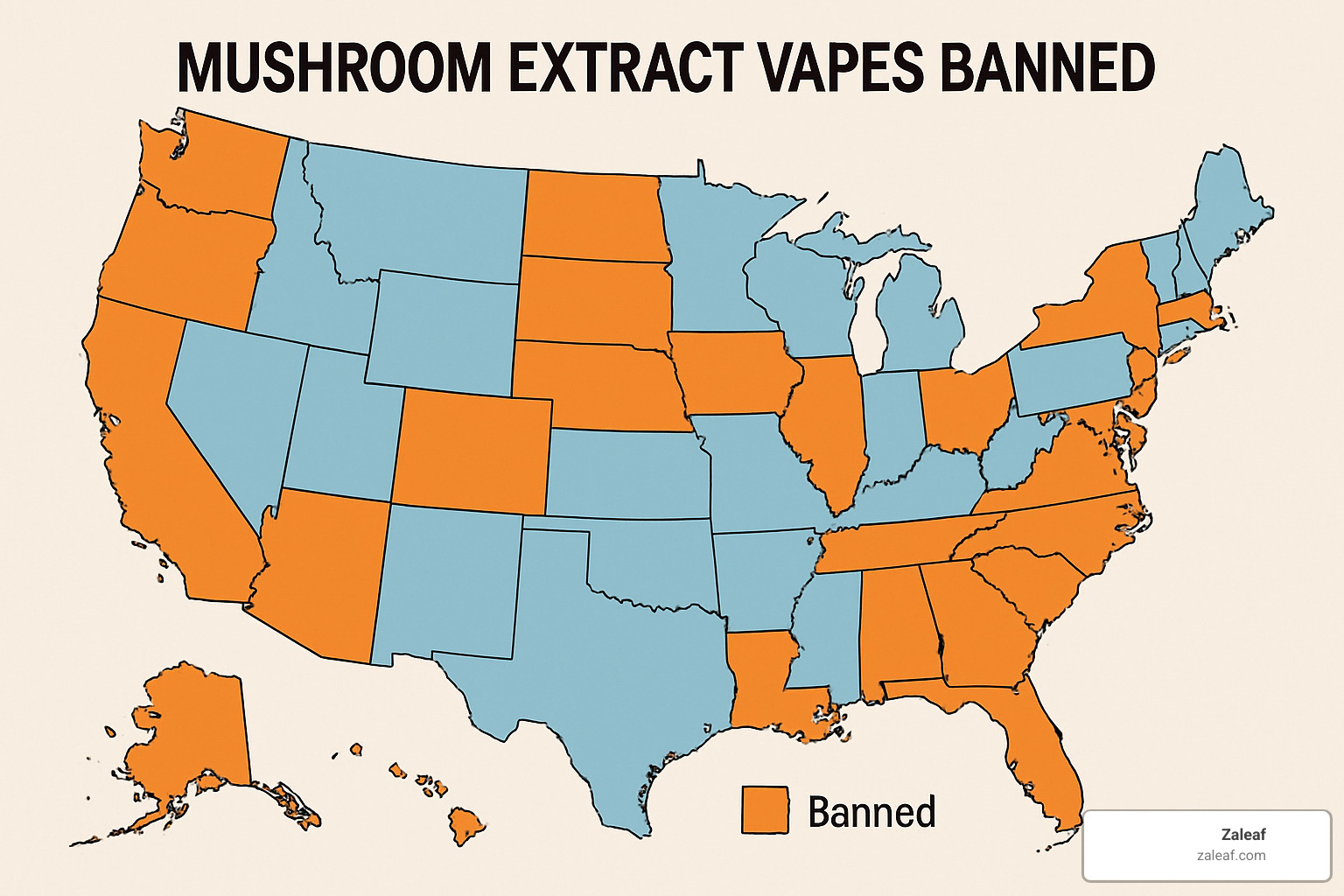 legal map showing mushroom vape restrictions by state - mushroom extract vape
