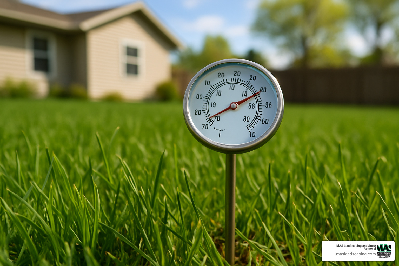 soil thermometer measuring ground temperature in lawn - when to start spring yard cleanup
