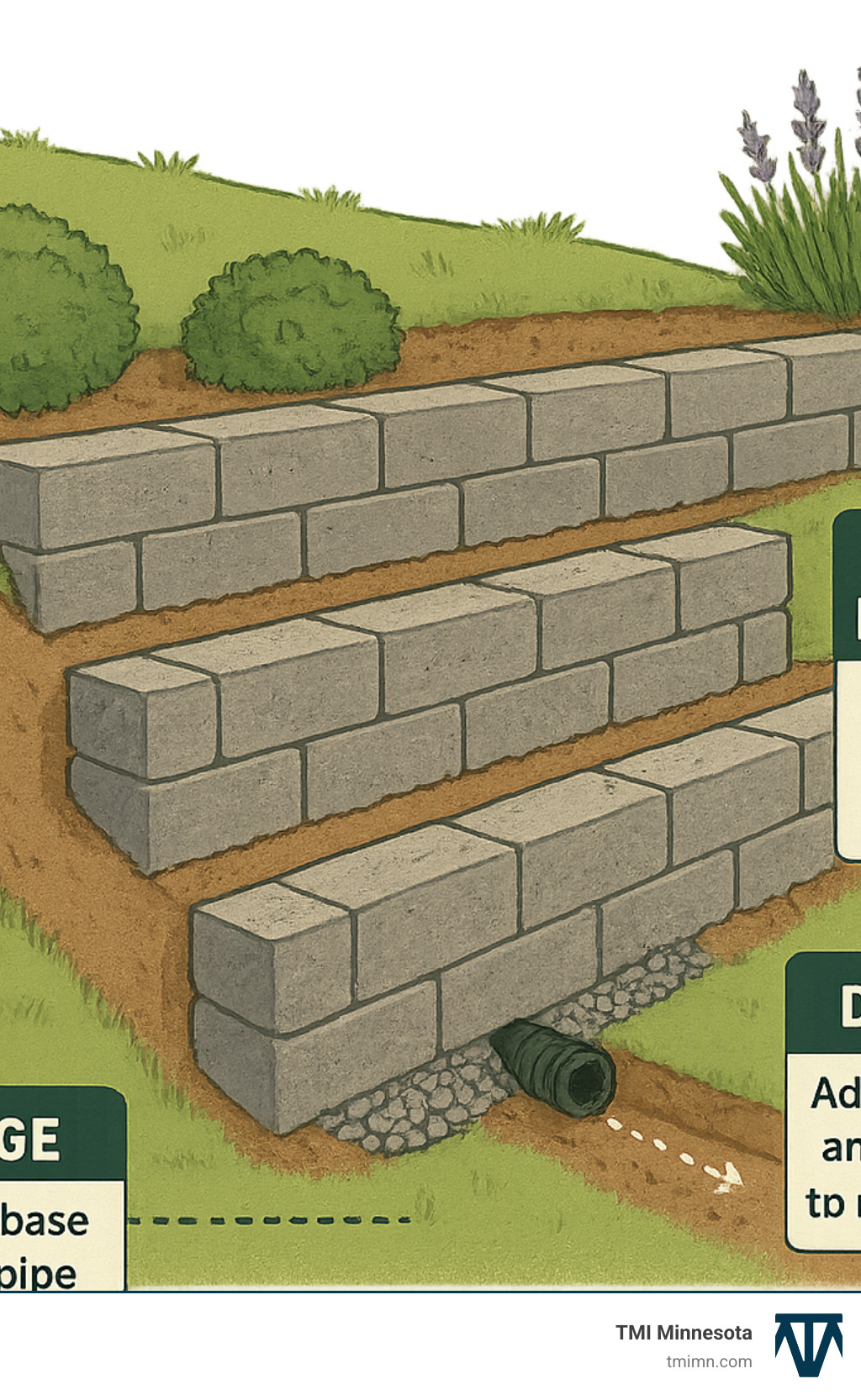 6e83b5ee22d71a9c599cda687ce744126846d788 Border Patrol: Tips for Perfect Garden Edges Discover top Garden border ideas for curb appeal, easy upkeep, and stunning edges. Compare materials, designs, and DIY tips now! Detailed illustration showing proper slope terracing techniques with retaining blocks, drainage considerations, and plant placement for small spaces - Garden border ideas infographic