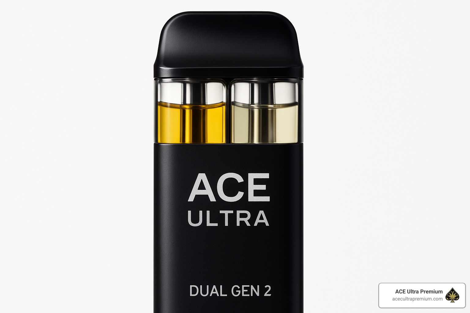 Dual Gen 2 device showing side-by-side flavor chambers - ace ultra Dual Gen 2 device showing side-by-side flavor chambers - ace ultra