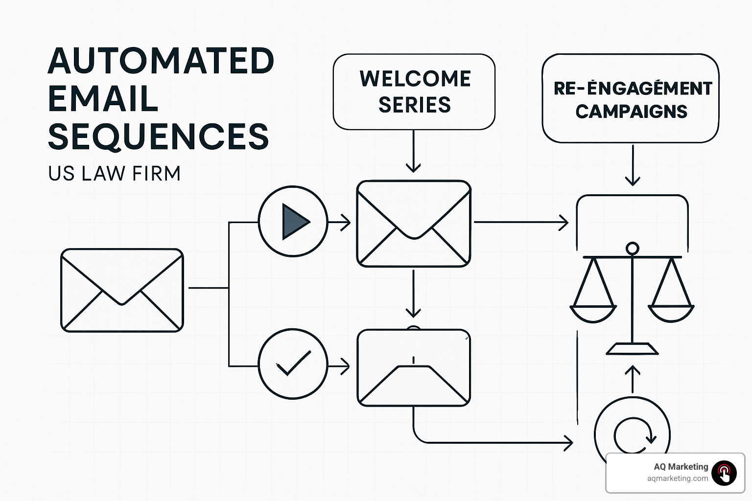 workflow diagram showing automated email sequences for law firms including welcome series, case updates, and re-engagement campaigns - email marketing for small law firms workflow diagram showing automated email sequences for law firms including welcome series, case updates, and re-engagement campaigns - email marketing for small law firms