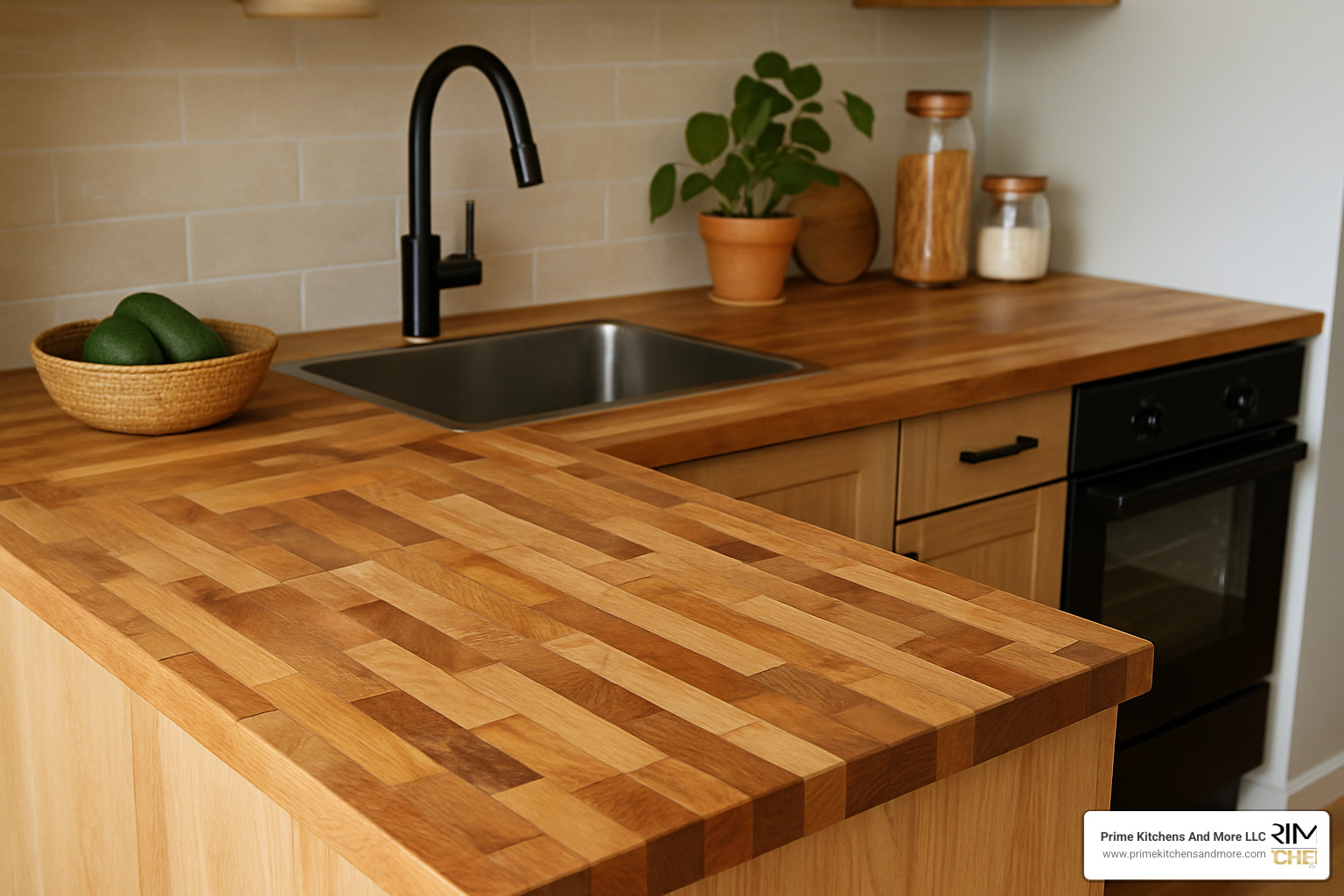 reclaimed parquet countertop - eco friendly kitchen remodel