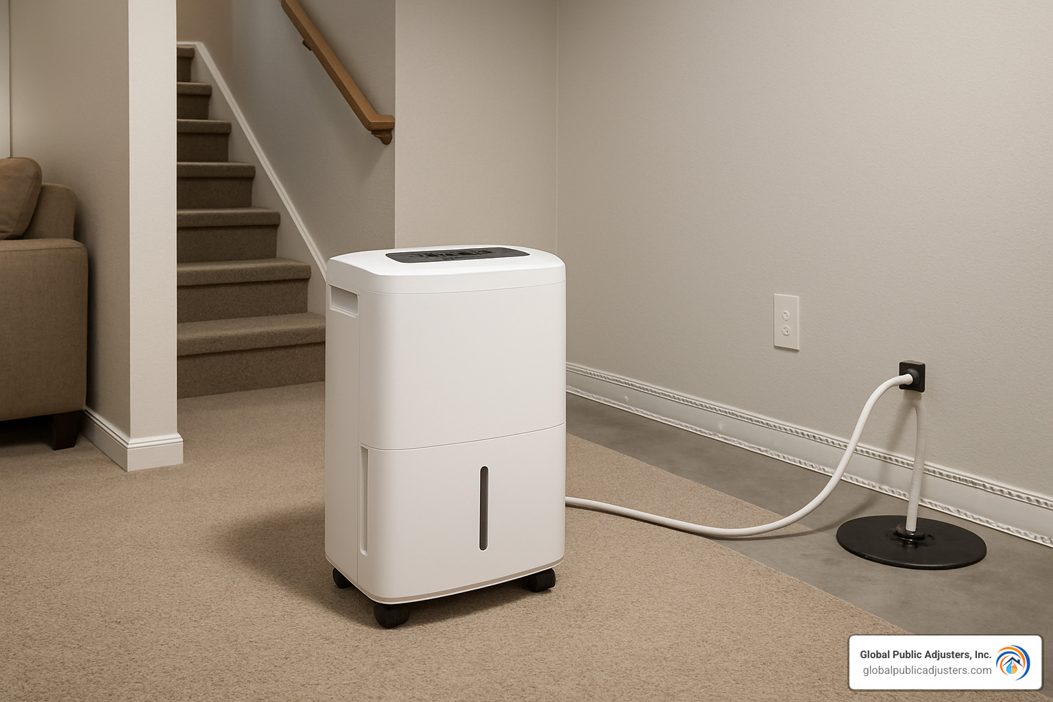 dehumidifier running in basement - mold and water damage repair