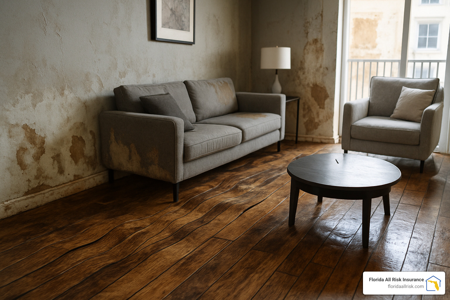 00e485efbb85978c54592af71bb06f424e202c82 Keeping Your Condo Afloat with the Right Flood Insurance Flood insurance for condos: Protect your property, avoid coverage gaps, and find the right policy for peace of mind today. Condo interior showing water damage to flooring and walls - Flood insurance for condos