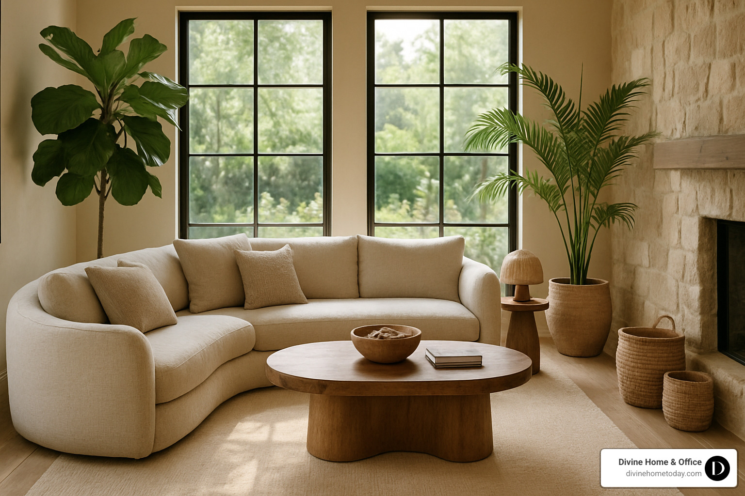natural textures and materials in modern organic living room - modern organic living room