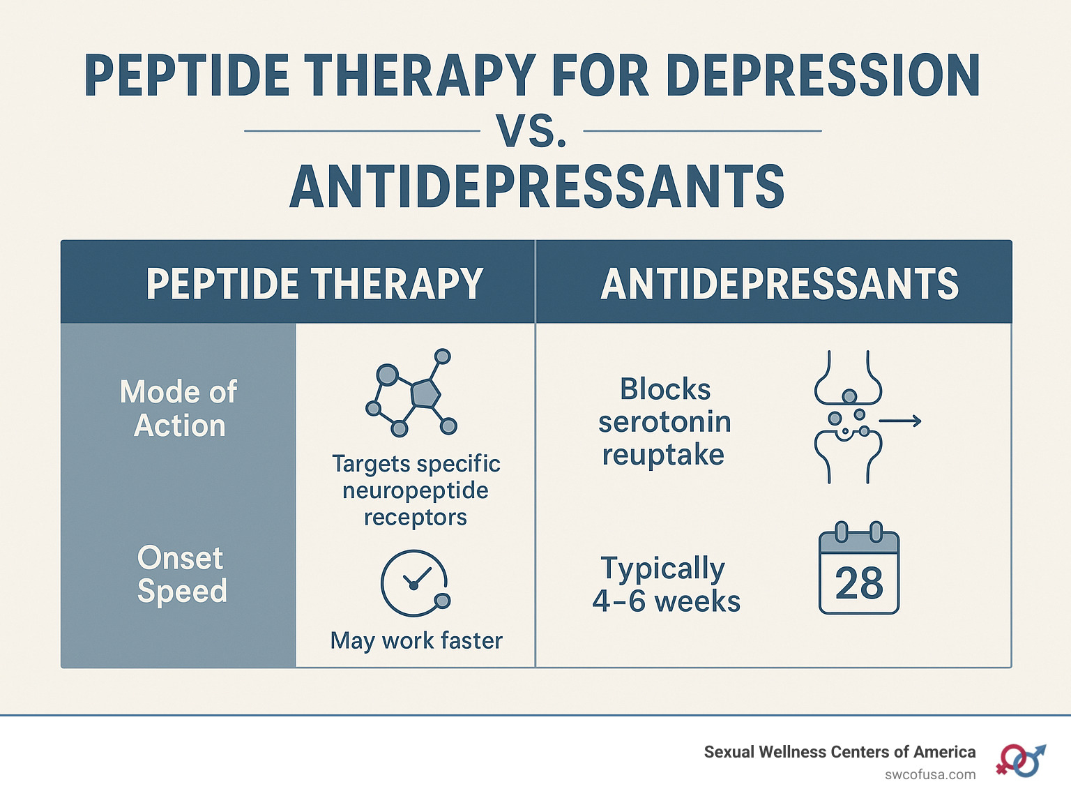 comparison chart peptide therapy vs antidepressants - peptide therapy for depression infographic comparison chart peptide therapy vs antidepressants - peptide therapy for depression infographic