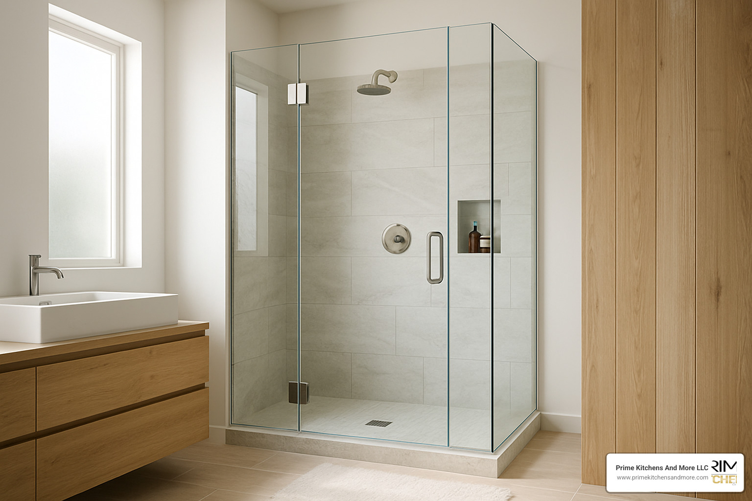 modern frameless shower with clean lines and natural materials - reliable bathroom remodeling