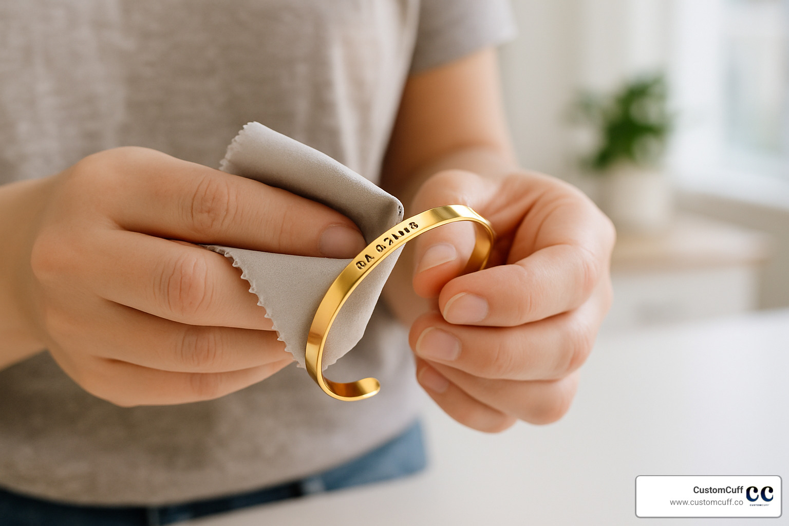 cleaning a custom bangle bracelet with soft cloth - custom bangle bracelet