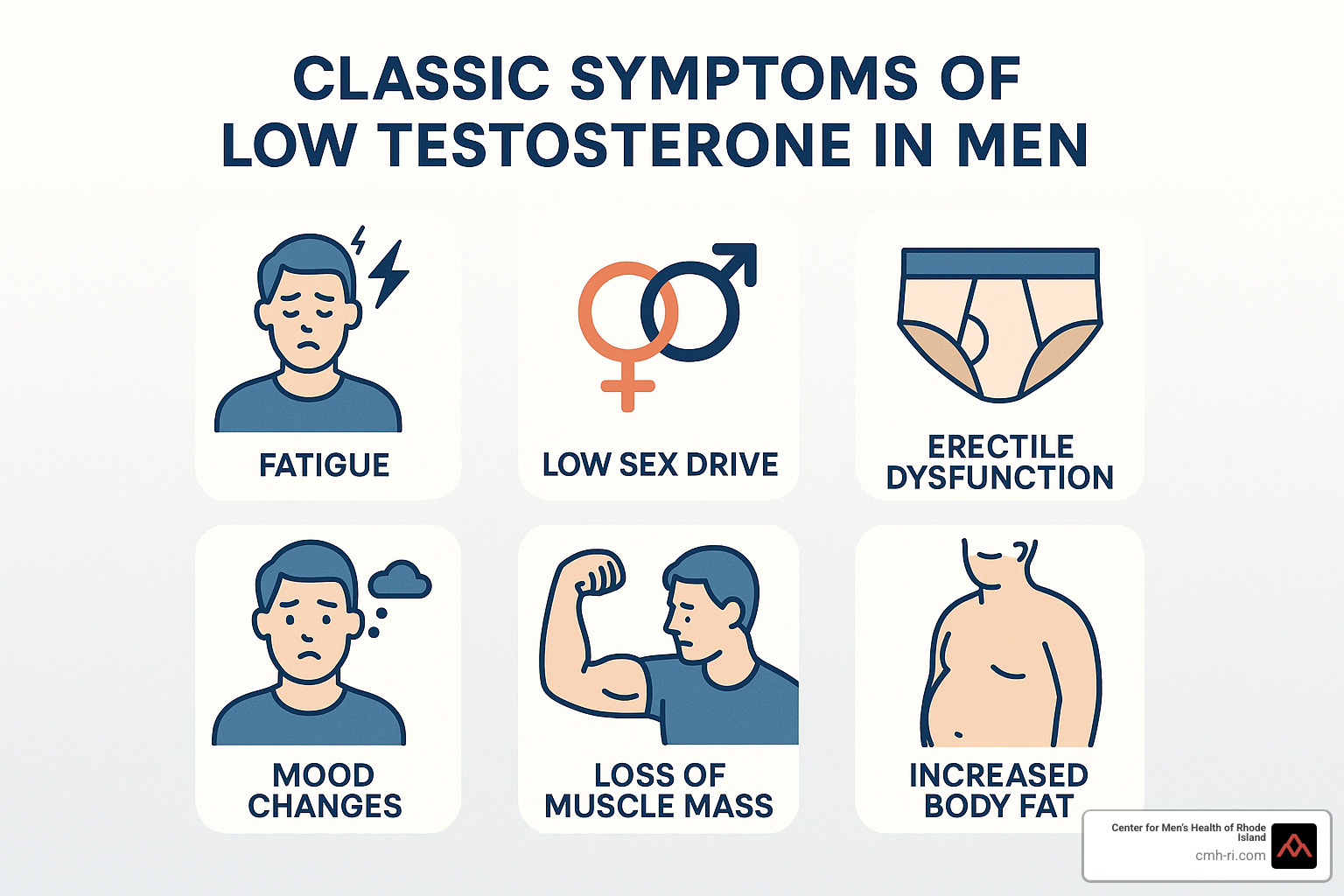 classic symptoms chart showing low testosterone indicators - trt therapy