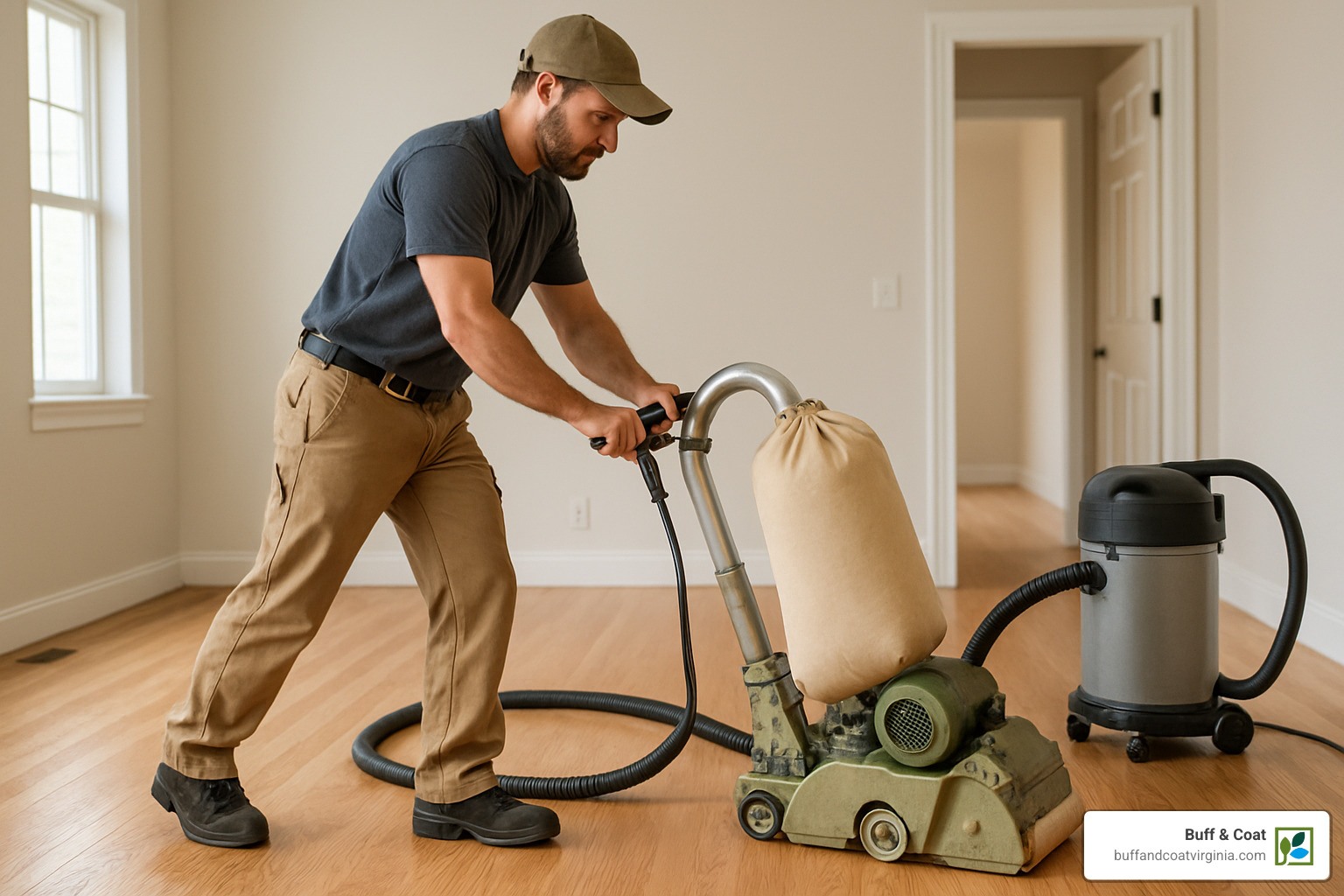Professional contractor using dustless sanding equipment on hardwood floors - hardwood floor repair richmond va Professional contractor using dustless sanding equipment on hardwood floors - hardwood floor repair richmond va