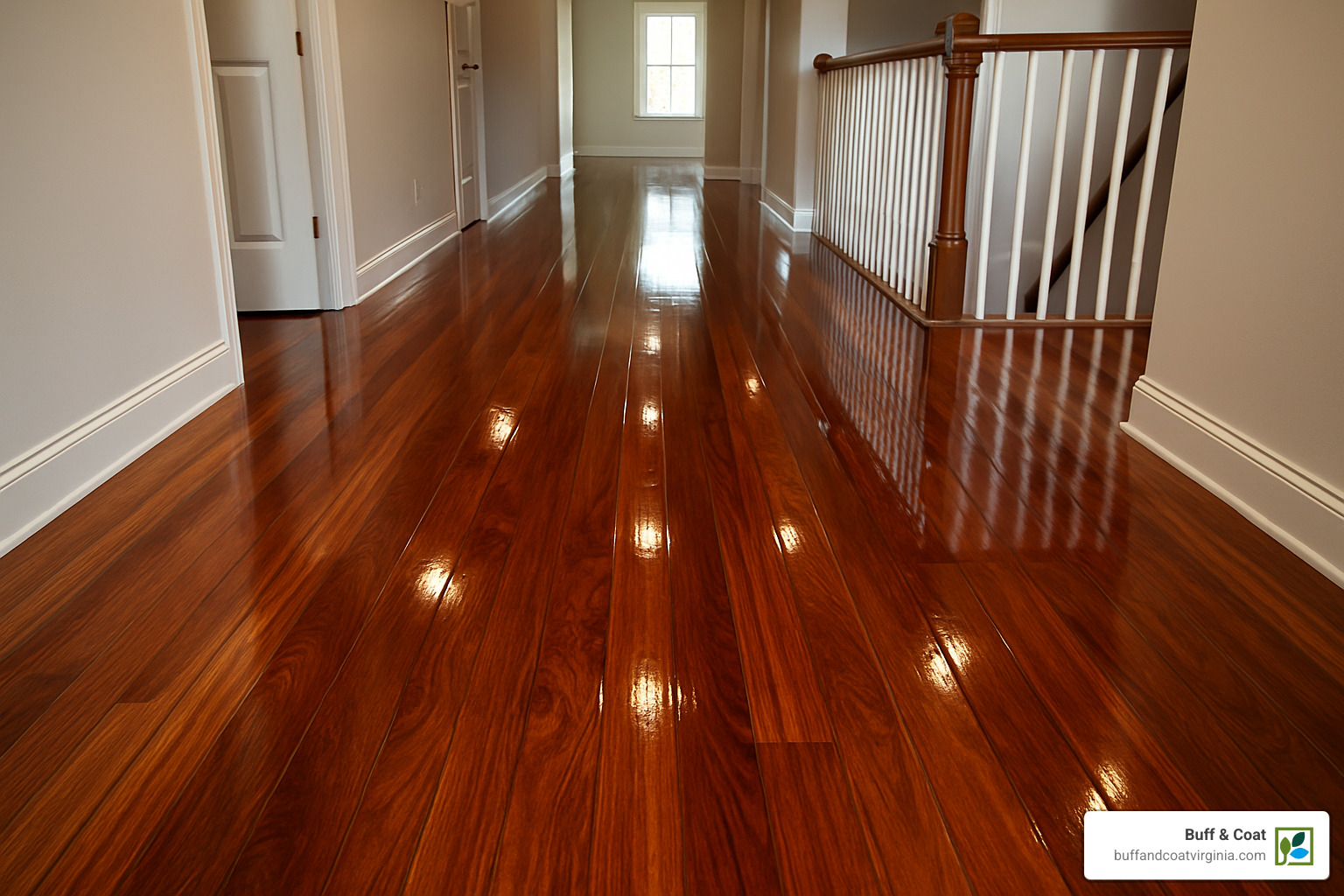 Gleaming hardwood hallway showcasing expert refinishing work with rich wood tones and perfect finish - floor refinishing contractors near me Gleaming hardwood hallway showcasing expert refinishing work with rich wood tones and perfect finish - floor refinishing contractors near me