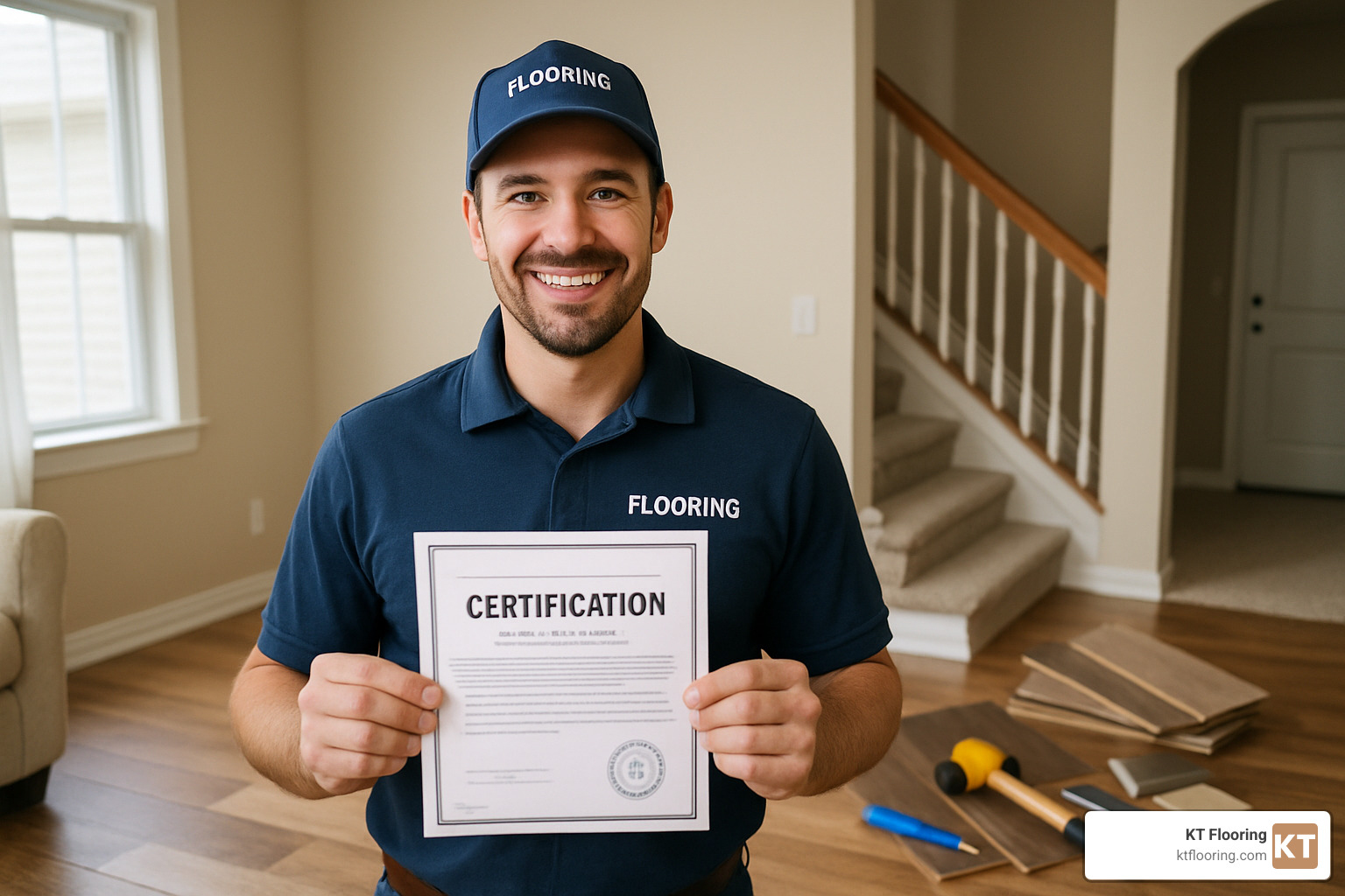 flooring technician showing credentials - flooring companies durham nh