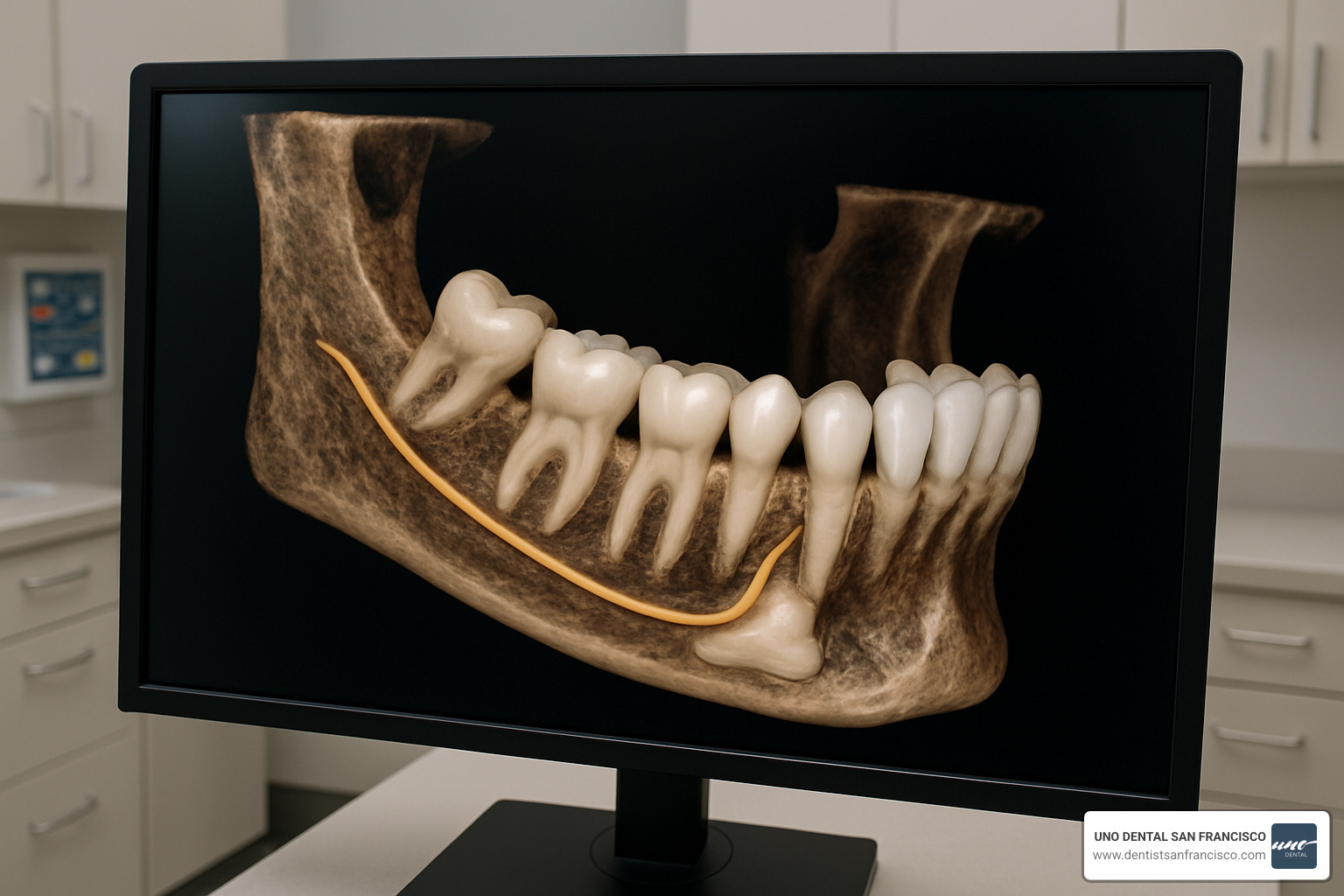 3D dental scan showing wisdom tooth position - wisdom teeth removal SF