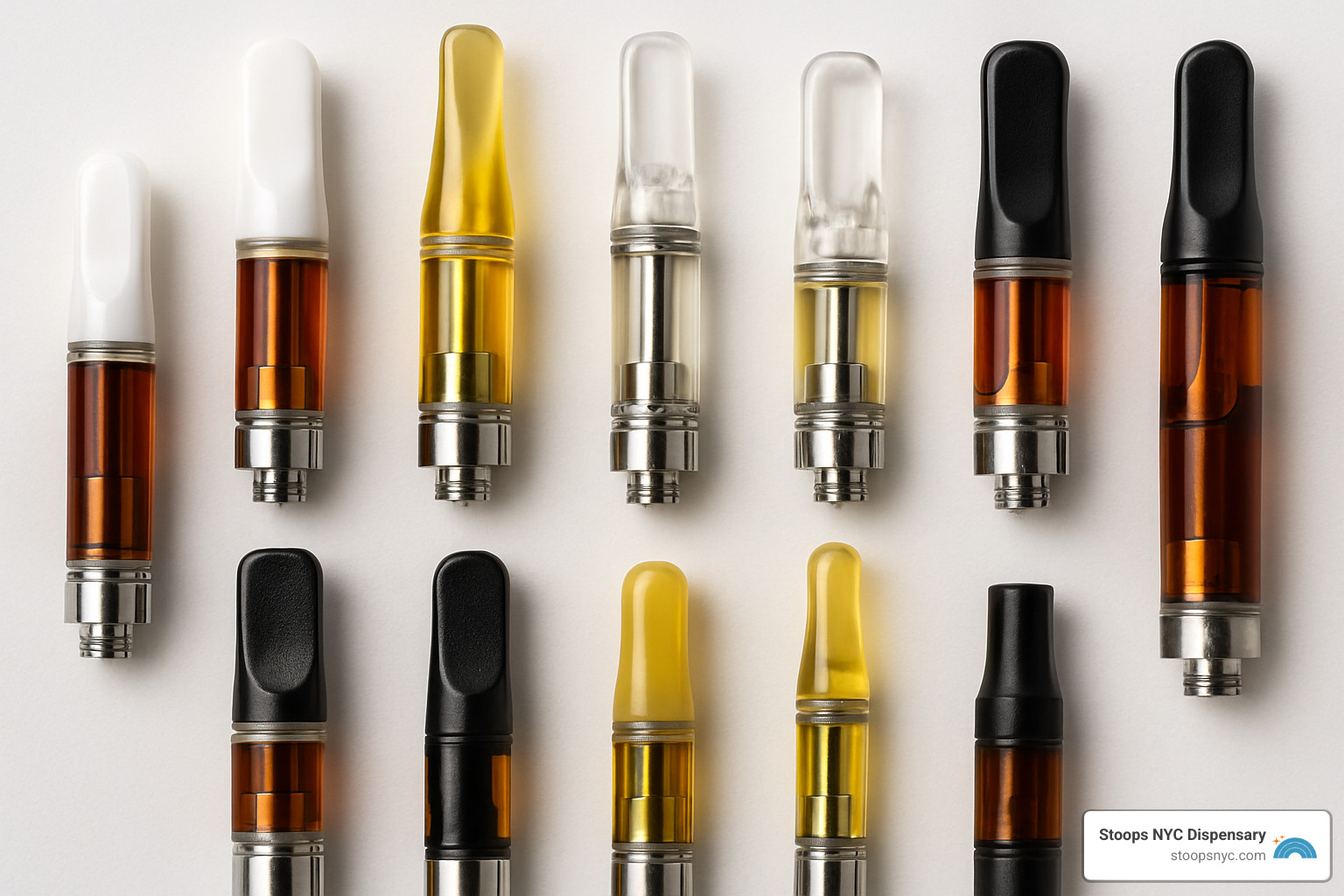 Colorful array of different THC cartridge types - best thc carts 2024