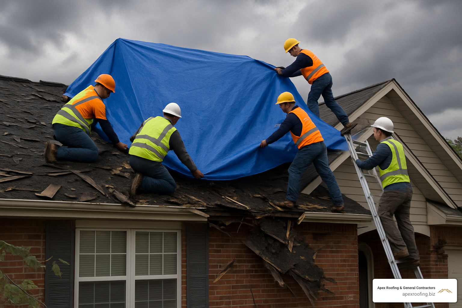 Emergency roof tarping after storm damage - storm damage repair