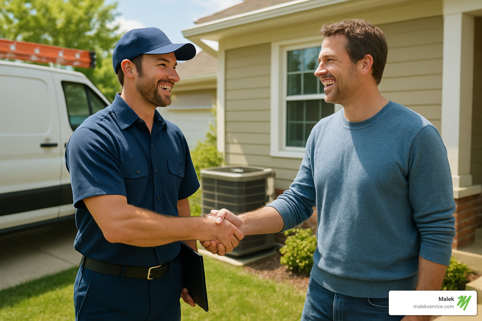 technician shaking homeowner hand - HVAC contractors college station