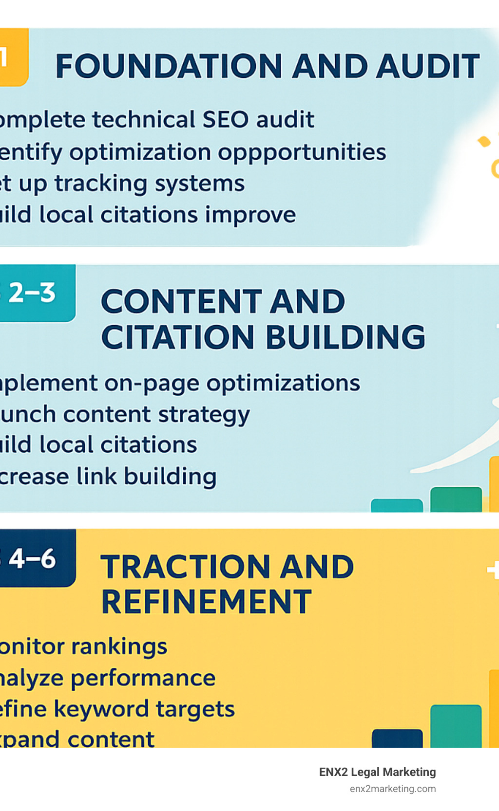 Infographic showing SEO timeline phases with specific deliverables and expected outcomes for each month from 1-12, including metrics like traffic growth percentages and ranking improvements - seo in harrisburg infographic 