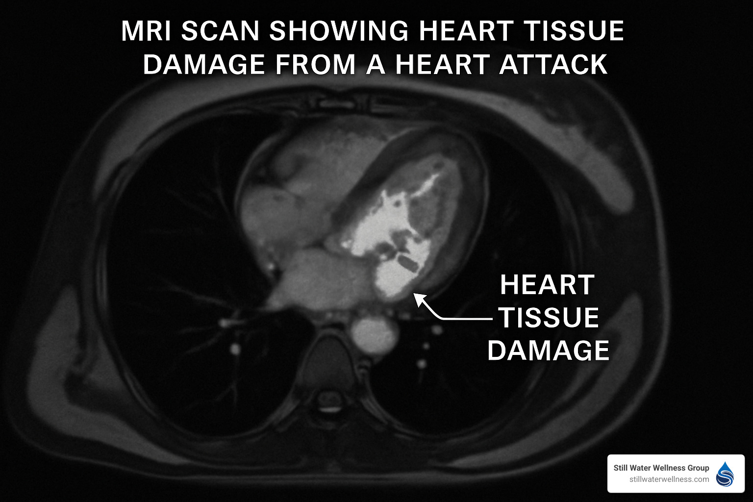 MRI image showing heart attack damage - how does drug addiction affect the circulatory system