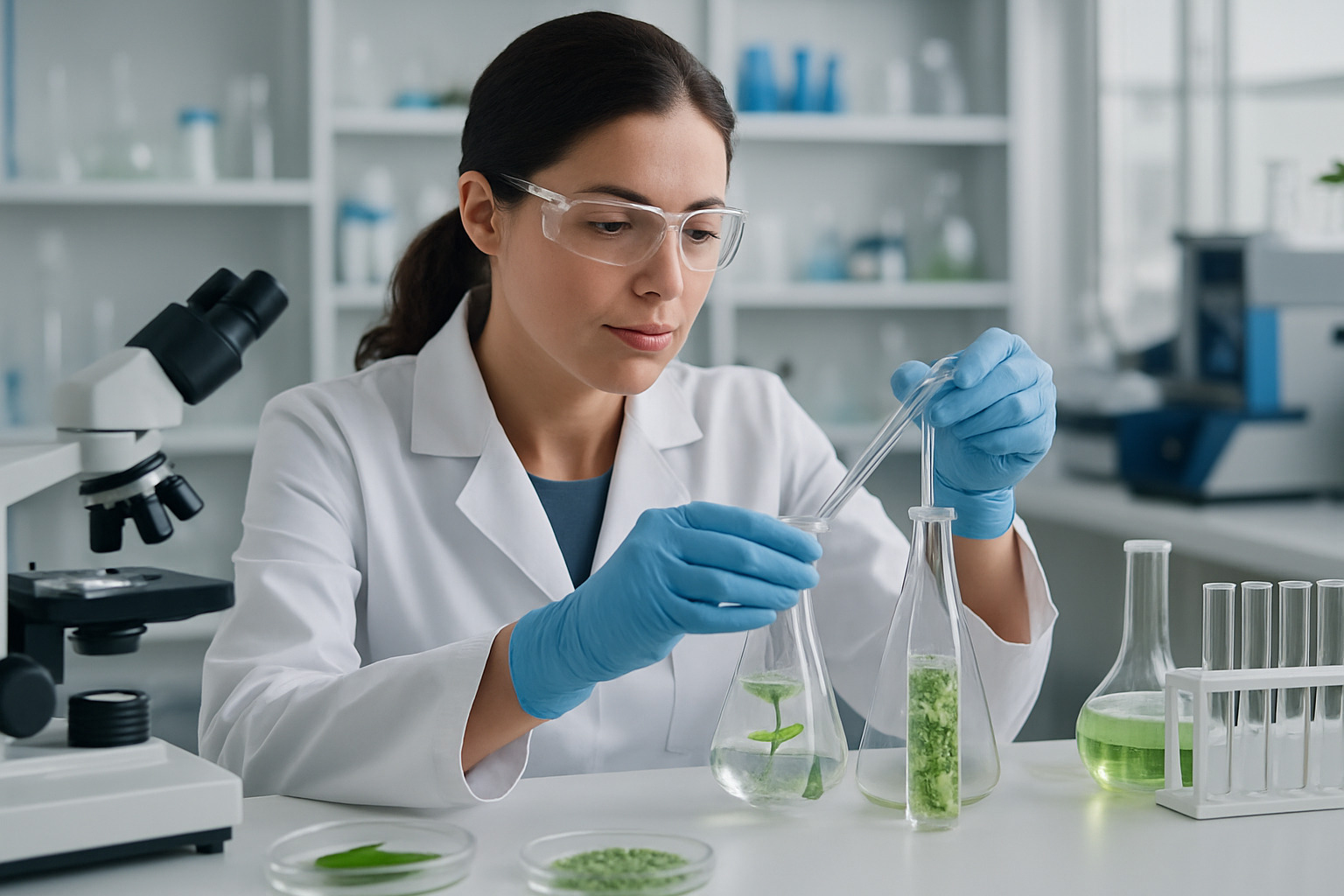 laboratory scientist working with biotechnology ingredients - transparent skincare brands