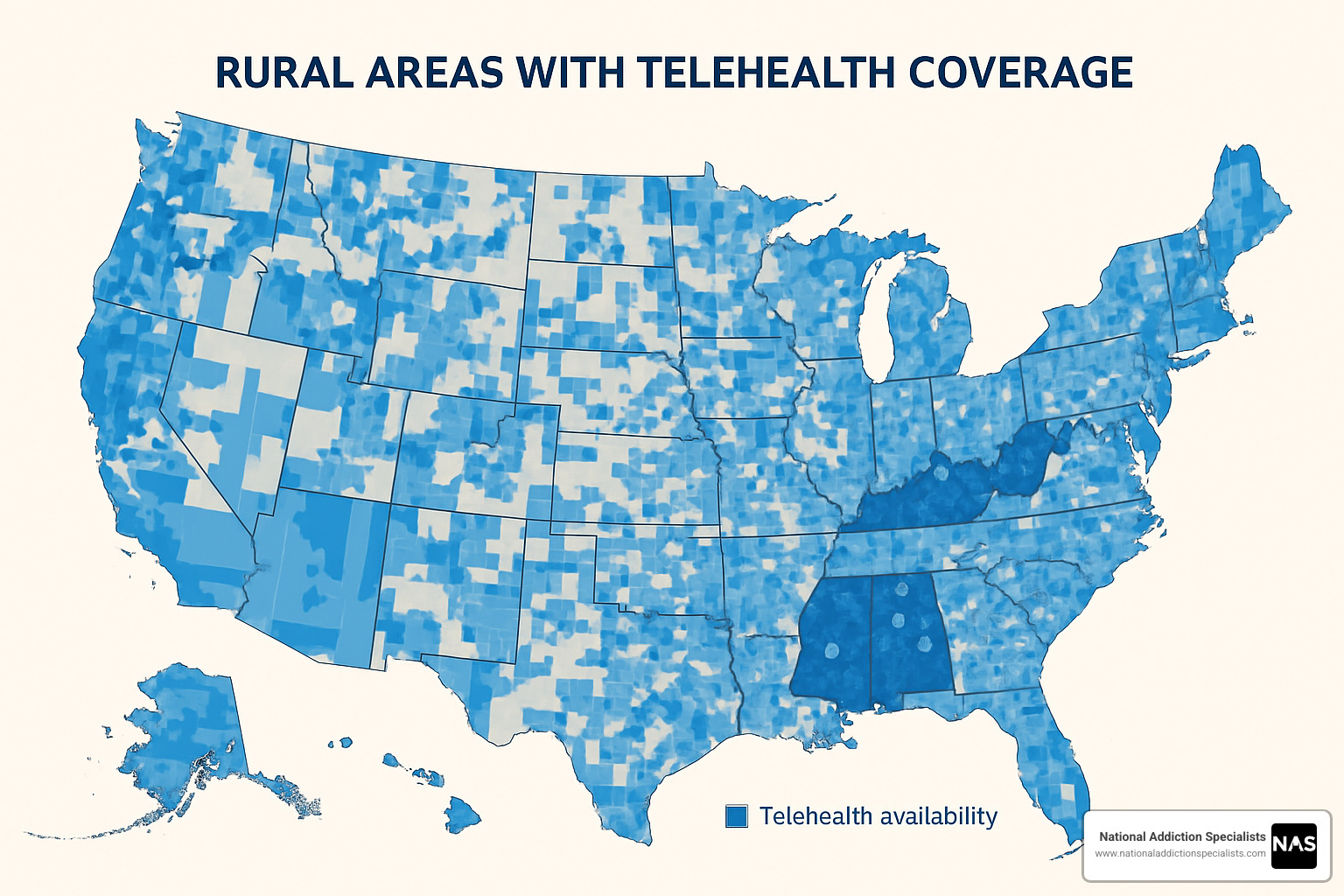 rural access map showing telehealth coverage - telehealth suboxone treatment