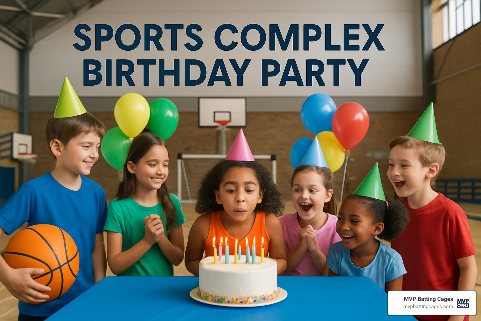 Trained coach briefing group of children about safety rules before sports activities begin - sports complex birthday party