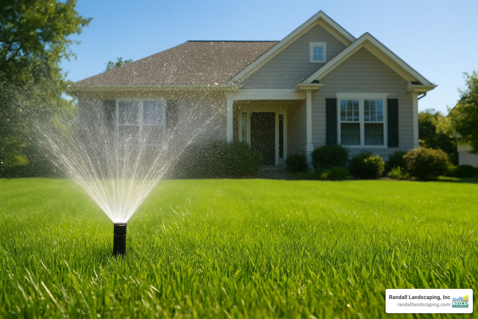 lush green lawn being watered by automatic sprinkler system - professional sprinkler installation