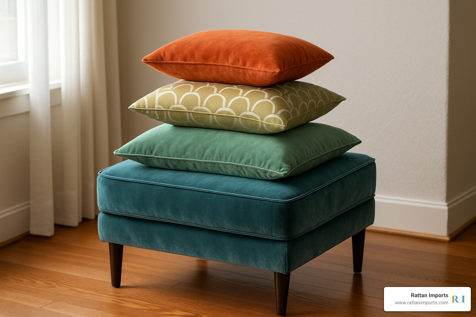 styled velvet stool with coordinating cushions - benches stools