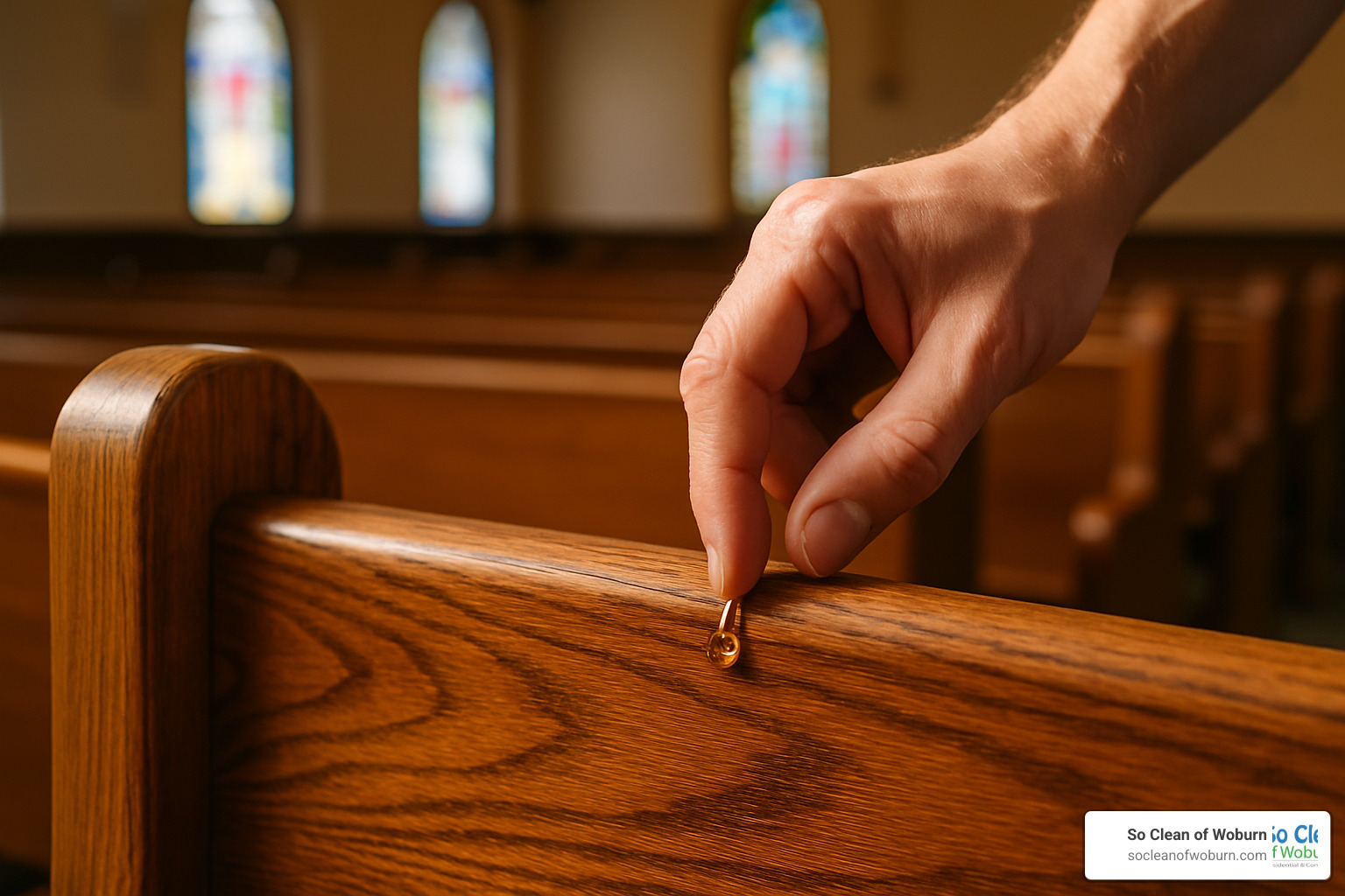 testing wood finish on church pew - best way to clean church pews