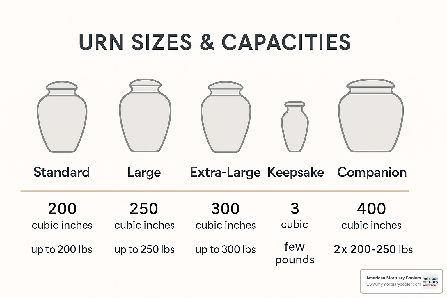 comparison chart showing different urn sizes and capacities for adults - urns for ashes for adults