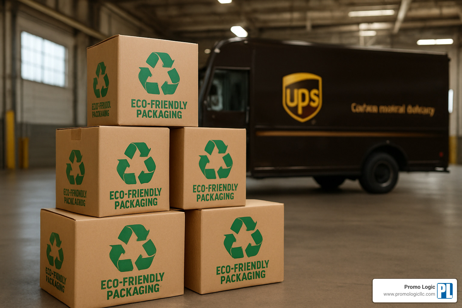 Shipping boxes with eco-friendly packaging ready for carbon-neutral UPS delivery - hard hat stress balls