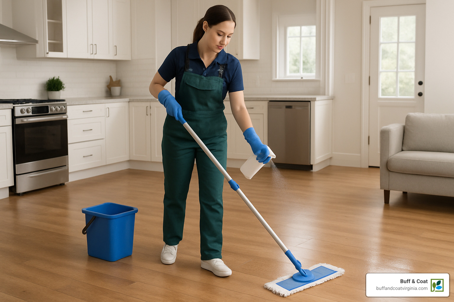 Professional floor cleaning technique demonstration showing proper mop patterns, solution application, and drying methods - best floor cleaners
