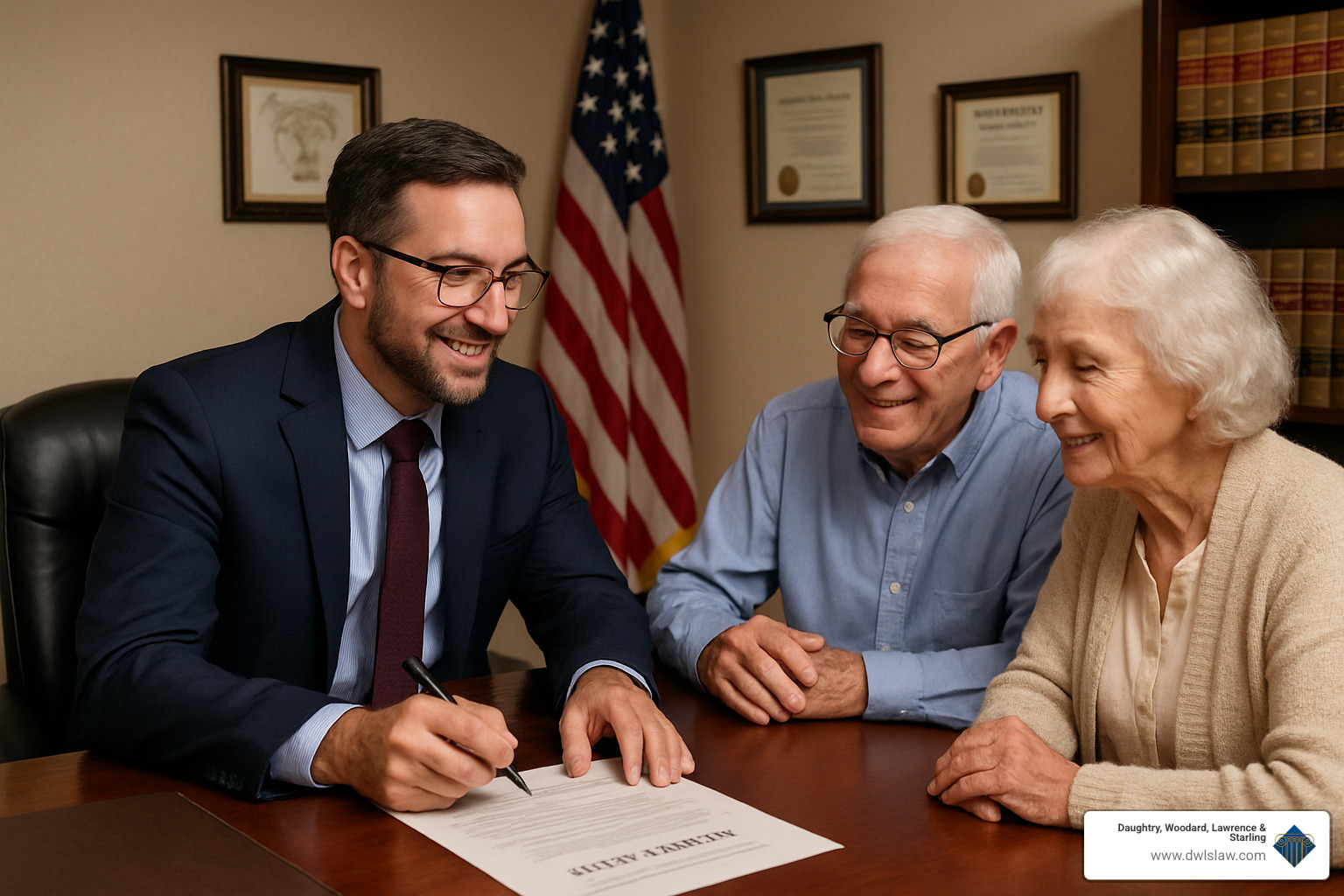 Local attorney meeting with elderly clients about estate planning documents - attorneys in johnston county nc