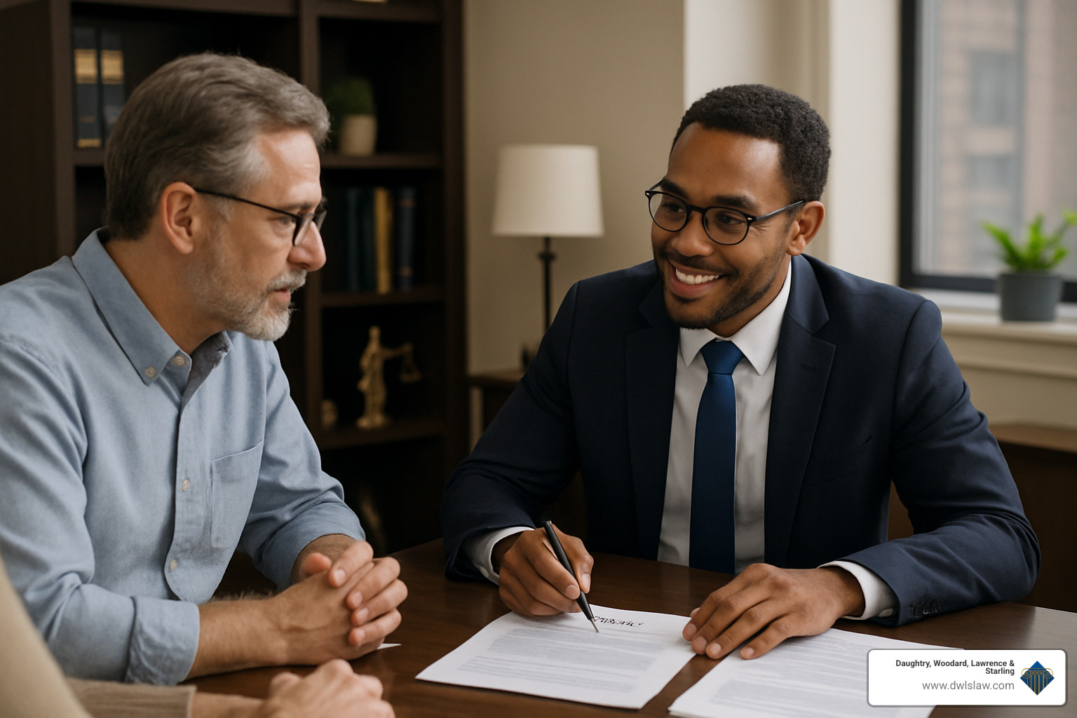 Attorney consultation meeting with clients reviewing documents - attorneys in johnston county nc