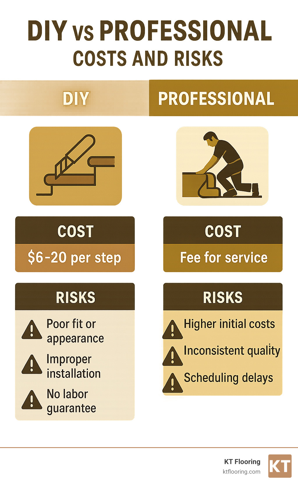 comparison of DIY versus professional installation costs and risks - stair carpet fitting cost infographic 