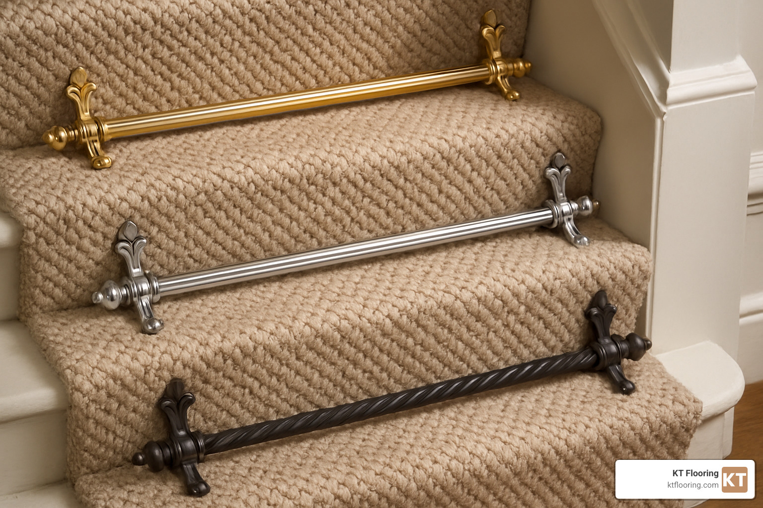decorative stair rods in various finishes and styles - stair carpet fitting cost