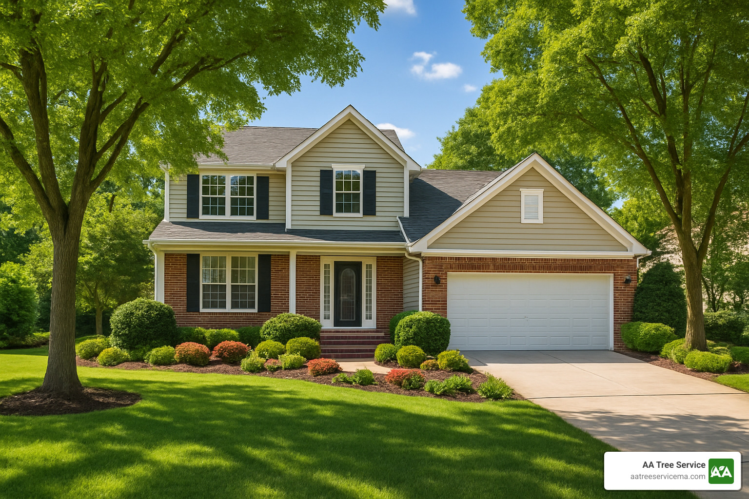 mature trees and landscaping increasing home value - tree and shrub service