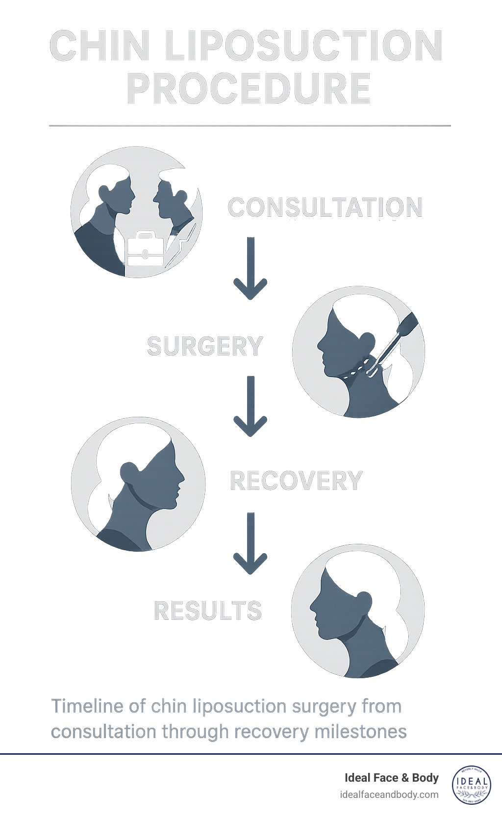 Infographic showing the timeline of chin liposuction surgery from consultation through recovery milestones - chin liposuction procedure infographic 