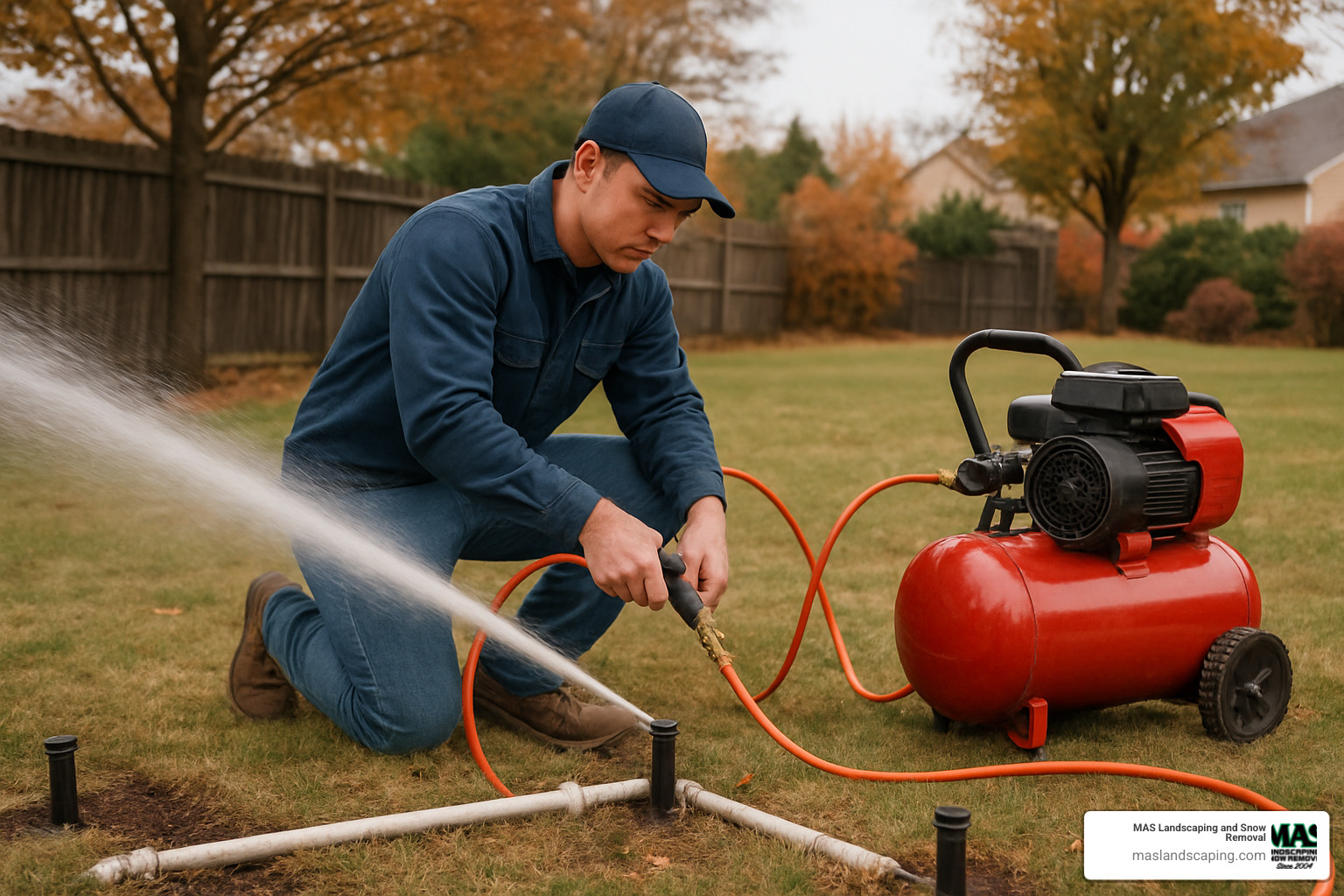 technician winterizing irrigation system - cost of new lawn irrigation system installation