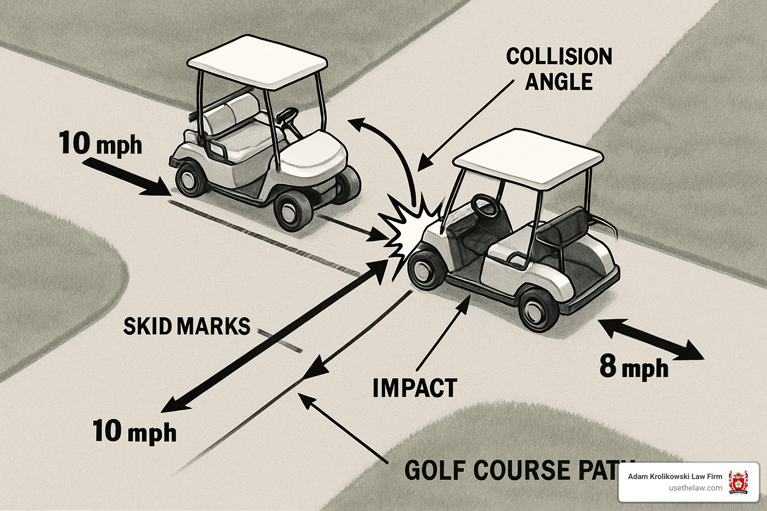 accident reconstruction diagram showing golf cart collision analysis - golf cart accident responsibility