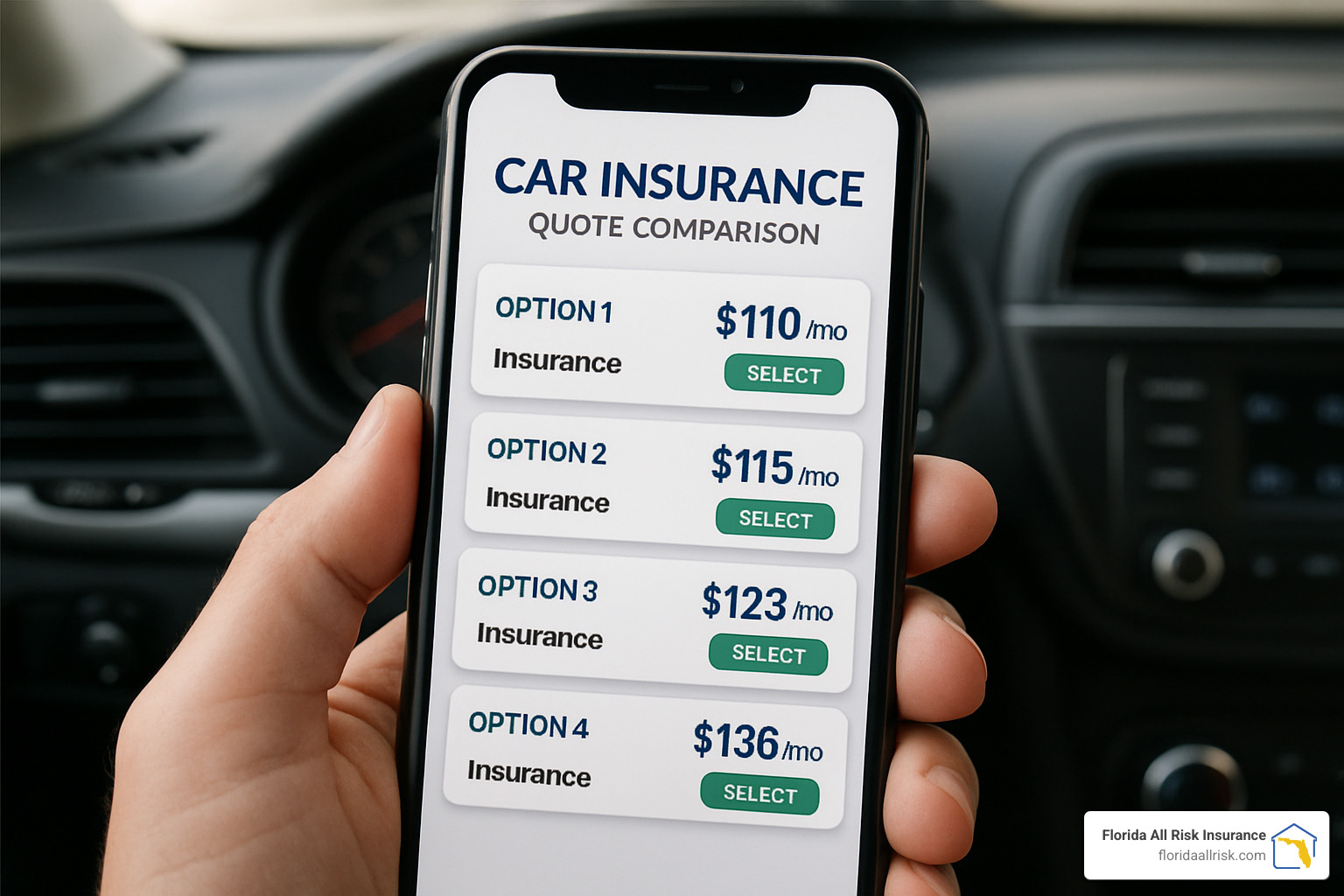 Mobile phone showing insurance quote comparison app - Cheap car insurance St Petersburg
