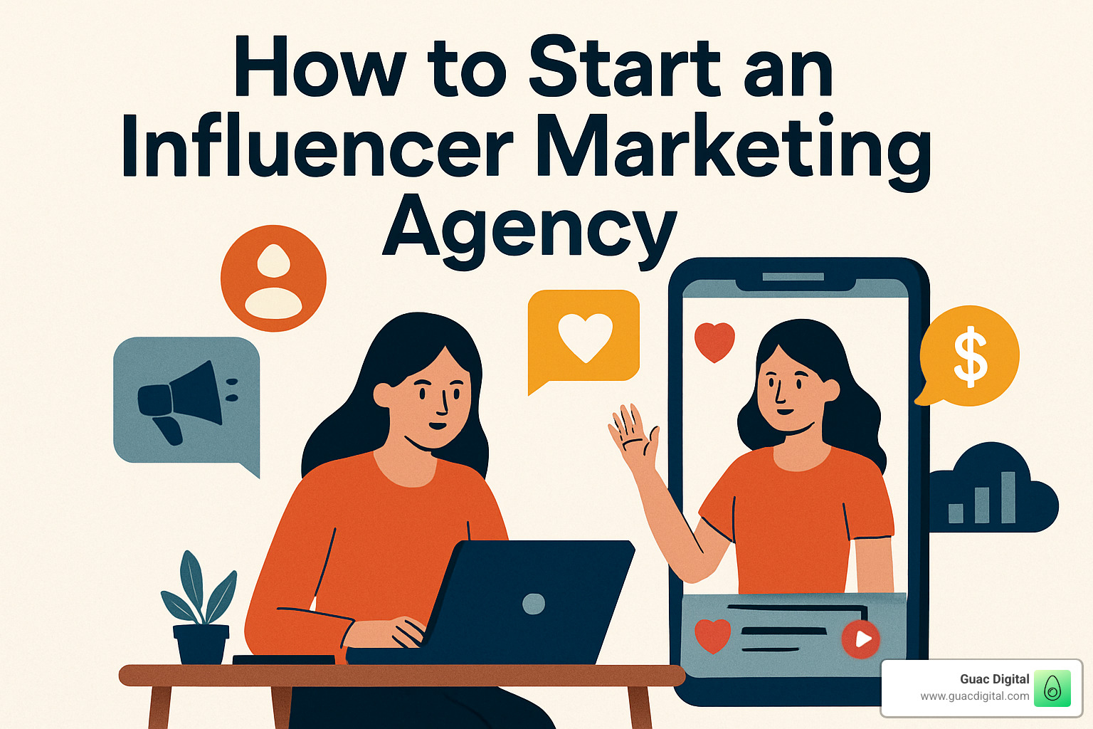 Modern influencer marketing agency website homepage with creator portfolio, case studies, and clear service offerings - how to start an influencer marketing agency