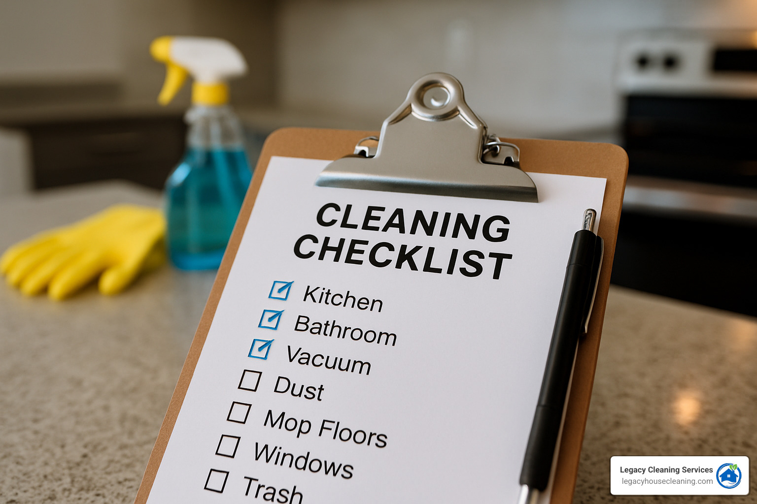 cleaning checklist on clipboard - apartment move out cleaning