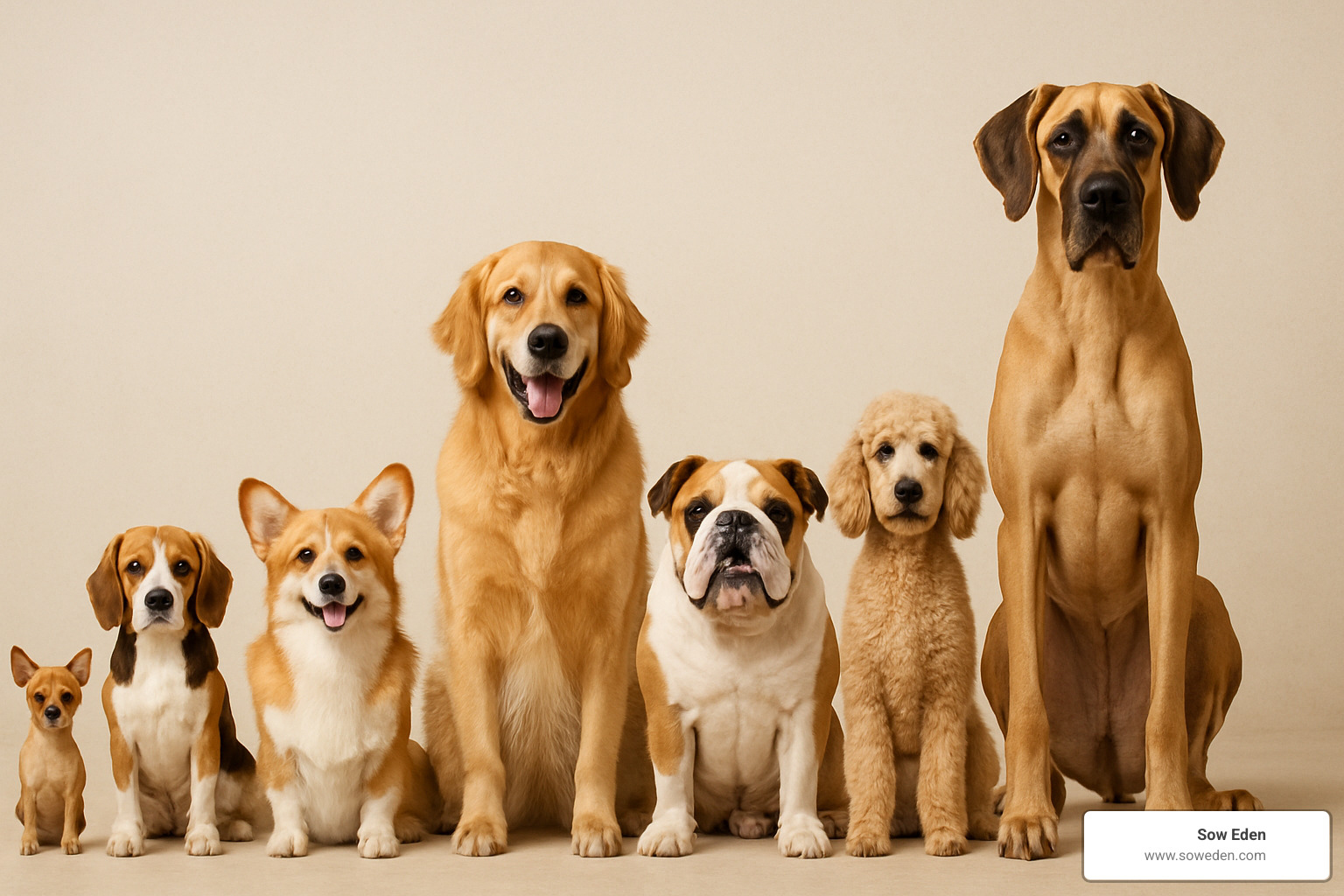 Different sized dogs from Chihuahua to Great Dane showing size variation - cbd dosage for dogs