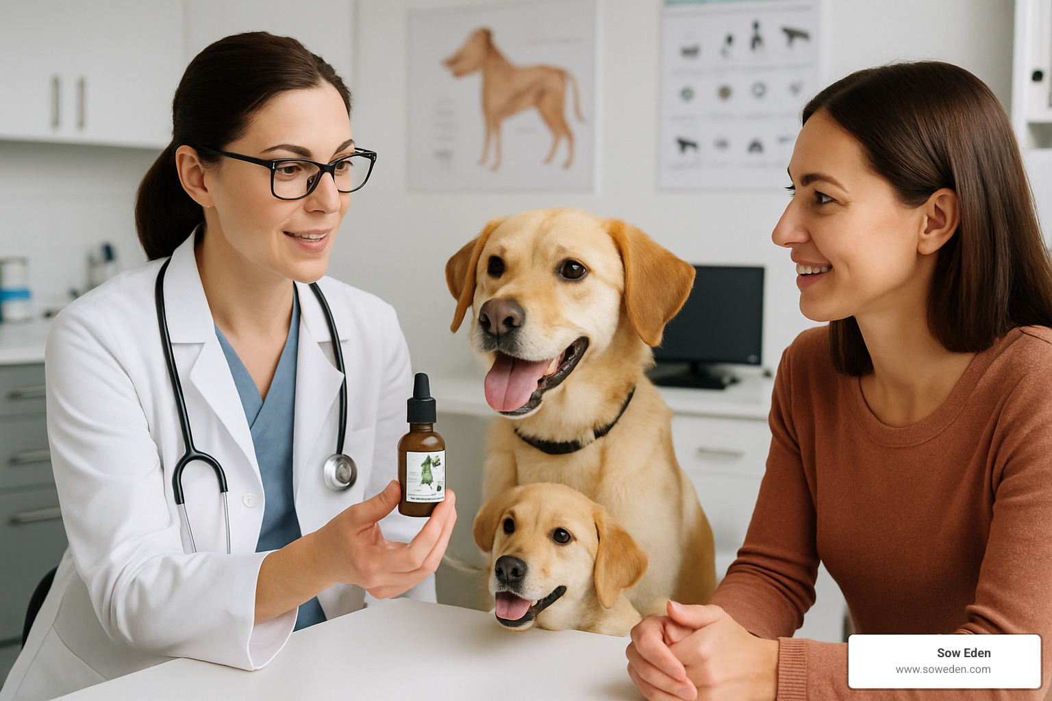Veterinarian consulting with dog owner about CBD treatment options - cbd dosage for dogs