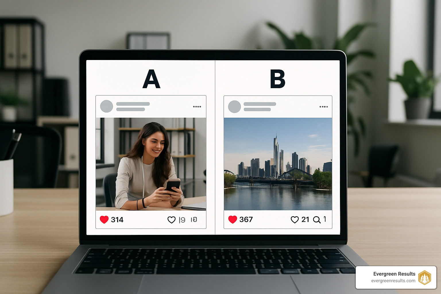 side-by-side comparison of two social media posts showing A/B testing results - what is roi in social media marketing